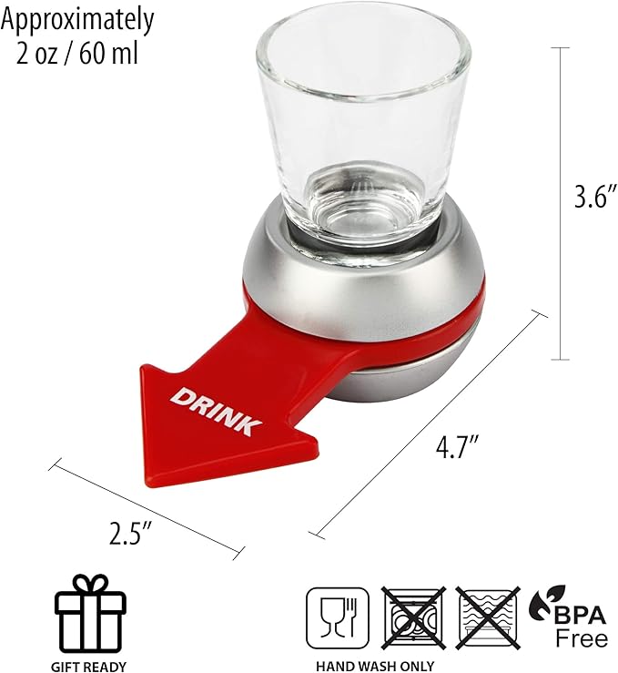 Barbuzzo Original Spin The Shot – Fun Adult Drinking Games, Includes 2 Ounce Shot Glass